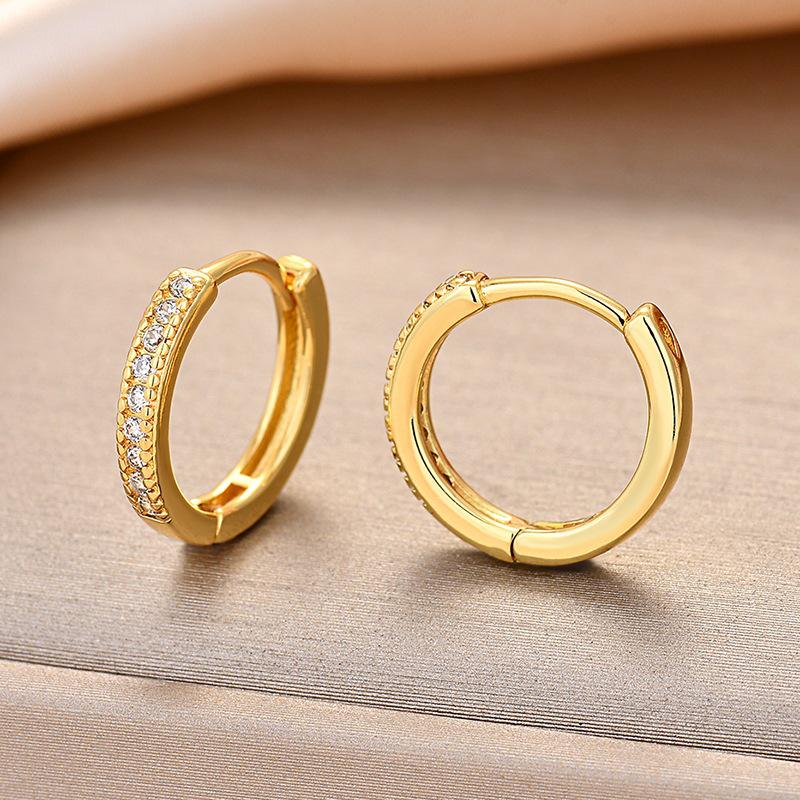 French Retro Zircon-Studded Earrings: Women's Geometric Hoops with Full Zircon Inlay, Simple Fashion.