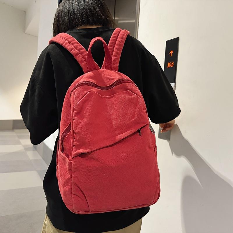 Canvas Backpack Women's Large Capacity Solid Color Student Schoolbag Men Travel Backpack