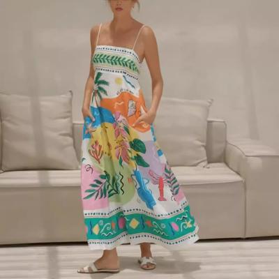Neue europäische und amerikanische Sommer-Damenbekleidung 2025 sexy Positionierungsdruck Träger ärmellos Pendelkleid