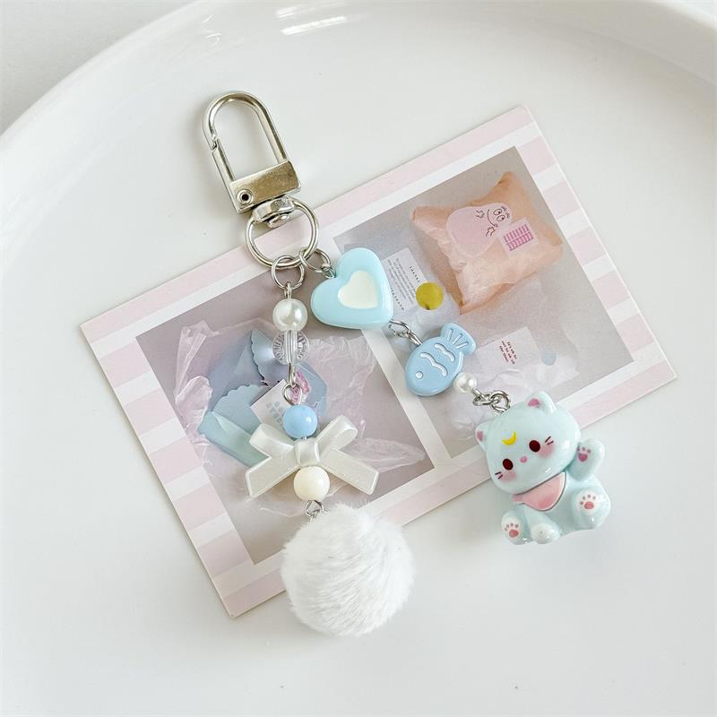 

Cute Sweet Cat Fur Ball Beads Mobile Phone Chain Lanyard Love Bow Kitten Charm Keychain Pendant Girly Bag Hanging Ornament Gifts