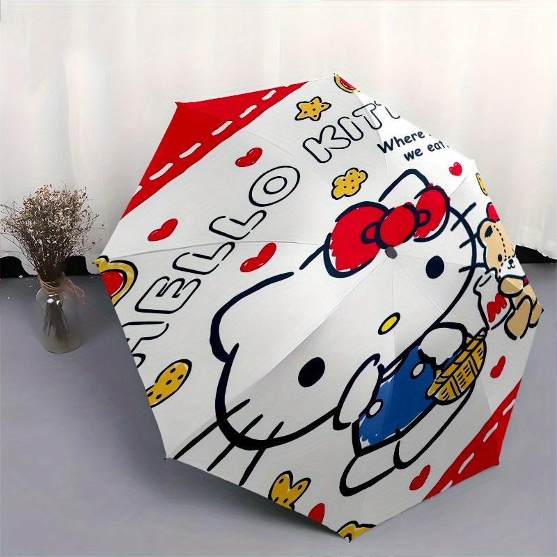 Hello Kitty,Food Automatic Folding Umbrella-Simple 8-Rib Design, Bright Cartoon Pattern, Durable Iron Frame, Suitable For Travel, Outdoor, B