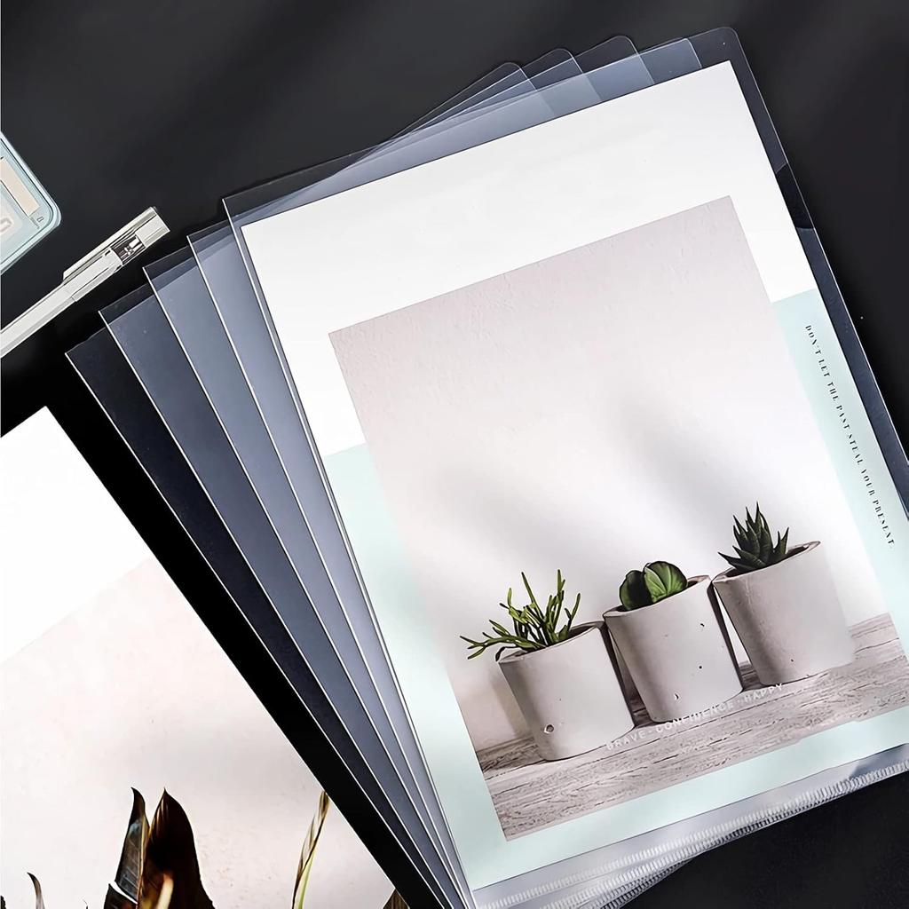 10 Pack Clear Document Folder, L-Type Plastic File Clear Folders Letter Size, Project Pockets Plastic Sleeves Transparent Folder for Office & School