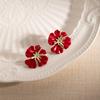 Elegant Red Flower Earrings in French Vintage Style with a Simple Design - Minimalist and Elegant Women's Ear Jewelry