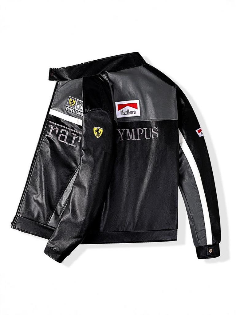 Men's PU Leather Motorcycle Racing Jacket with Velvet Lining - American Style Streetwear Outerwear
