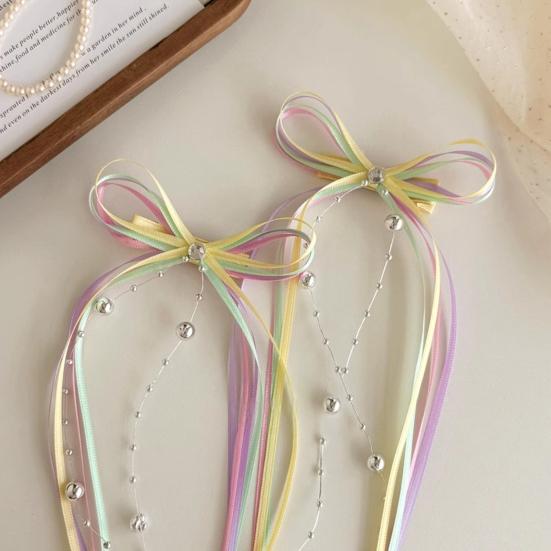 Hairpin Multi-Layer Satin Ribbon Bow Beads Long Tassel Hair Clip Ballet Style Stable Clamping Hair Pin Hair Accessories