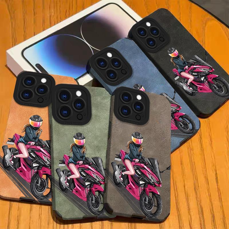 Motercycle Lambskin Leather Phone Case For iPhone 17 Pro Max Air 16 16e 15 14 13 12 11 Pro Max Plus X XS MAX XR Back Cover