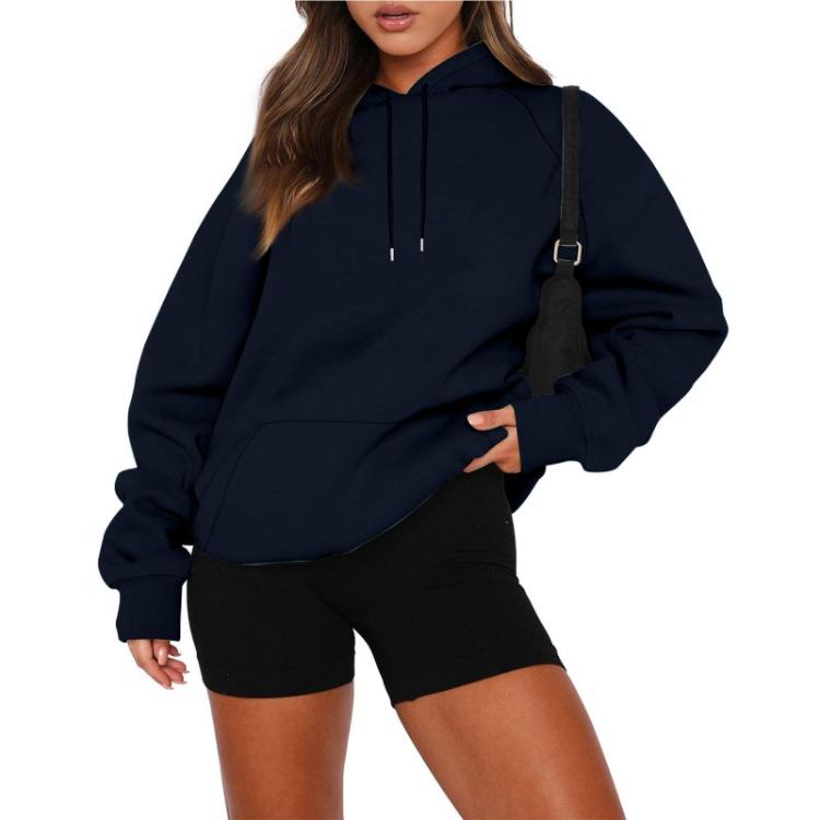 Plus Size Women's Velvet Hooded Sweatshirt Thickened Long Sleeve Pullover Solid Color Casual Autumn Fashion