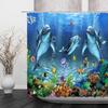 Underwater Dolphin Blue Shower Curtain Ocean Cartoon Whale Boys Animal World Marine Life Tropical Fish Fantasy Sea Coral Reef Seabed Bathroom