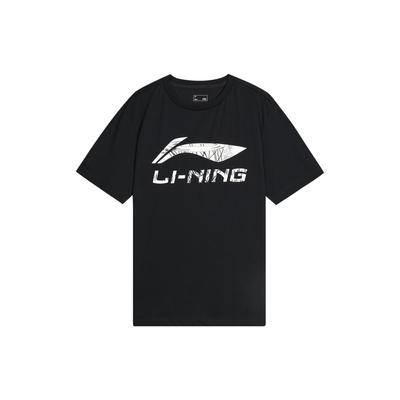 Li Ning Sports Lifestyle Series T-shirt met letterprint, ronde hals, korte mouwen, heren T-shirts, zwart AHST471-2