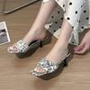 Summer Women Sandals 2025Square Toe Ladies Slippers Open Toe Luxury Dress High Heels Sexy Casual Prom Sandals