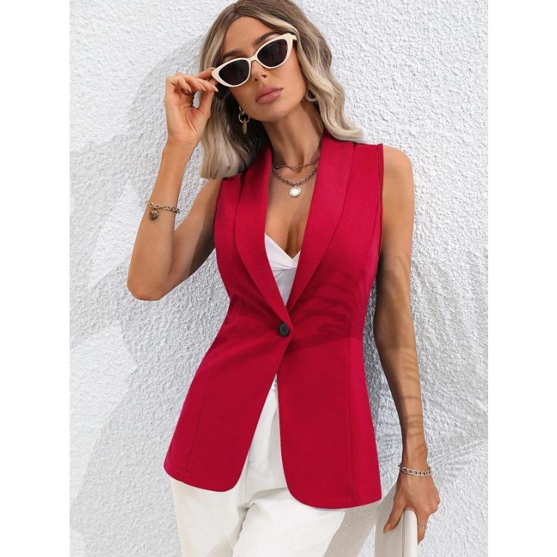 Dámská jarní a podzimní jednobarevná ležérní bunda s kulatým límečkem bez rukávů na jeden knoflík