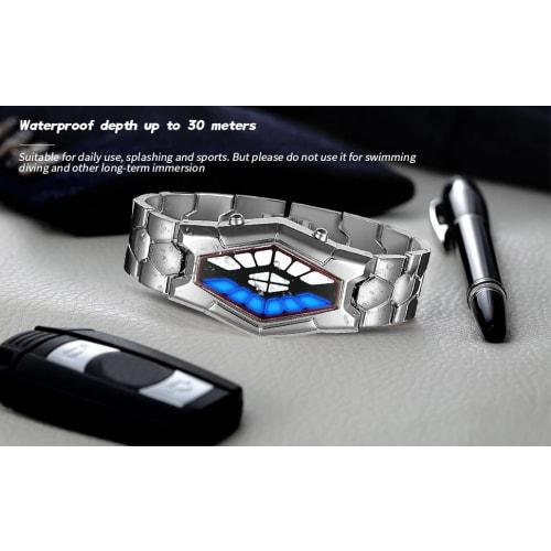 FANMIS Creative Fashion Blue LED Binary Digital Watch for Men, Stainless Steel with Silver Waterproof LED Backlight Bracelet, Silver, LED Binary Watch