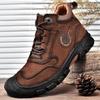 Fashion Hiking Men Boots New Leather Outdoor Walking Boots Man Non-Slip Retro Man Casual Boots Winter Warm Comfy Leather Men's Shoes