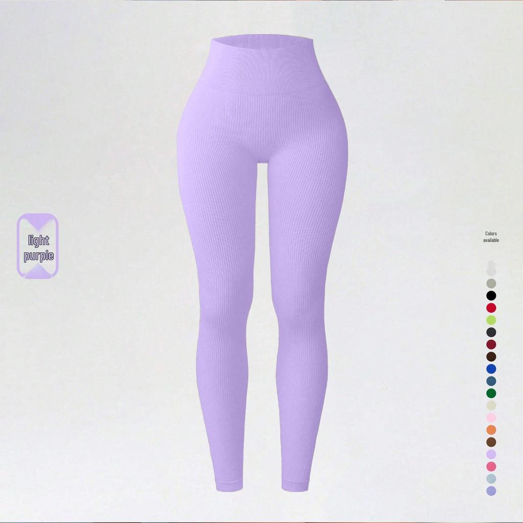 Ribbed High-Waist Seamless Yoga Pants - European/American Autumn/Winter Fitness Leggings