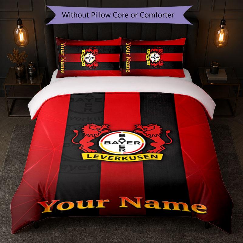 Bayer Leverkusen Football Custom Name Text Bedding Set 1 Duvet Cover+2 Pillowcases Soccer Logo Personalized Gift For Special Occasion Bedroom Decor