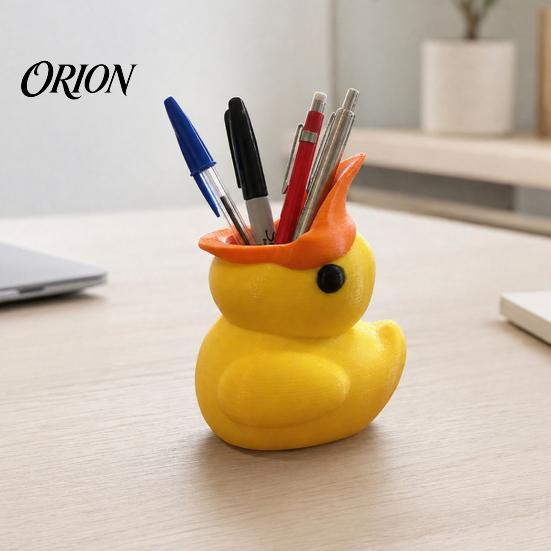 Office Supplies Organizer Cute Yellow Duck Pencil Holder, Creative PLA Stationery Organizer, Stable Pen Holder Desktop Cup for Home And Classroom Back