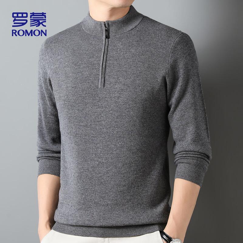 ROMON Men's 100% Wool Full-Zip Stand Collar Sweater