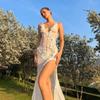Blomstret hvit kjole for kvinner Gjennomsiktig Maxi Bodycon-kjole Sommerblonde Chiffon Bryllupsfest Natt Vestidos Cover-up