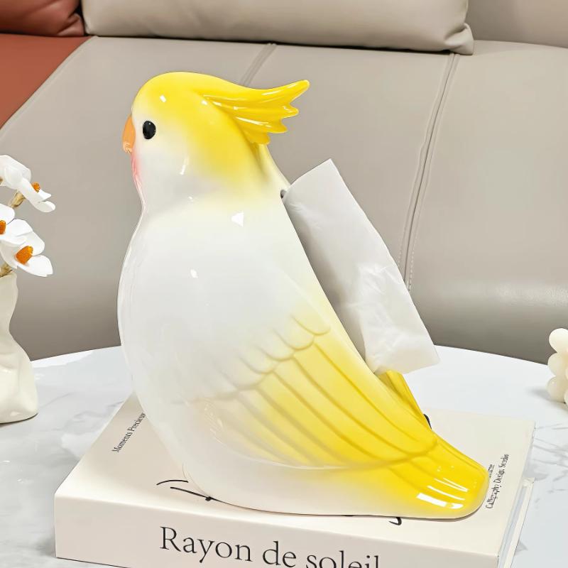 BRCeramic Tissue Box Cartoon Bird Parrot Simulated Animals Toilet Paper Box Napkin Holder Paper Towel Holder Desk StorageEY