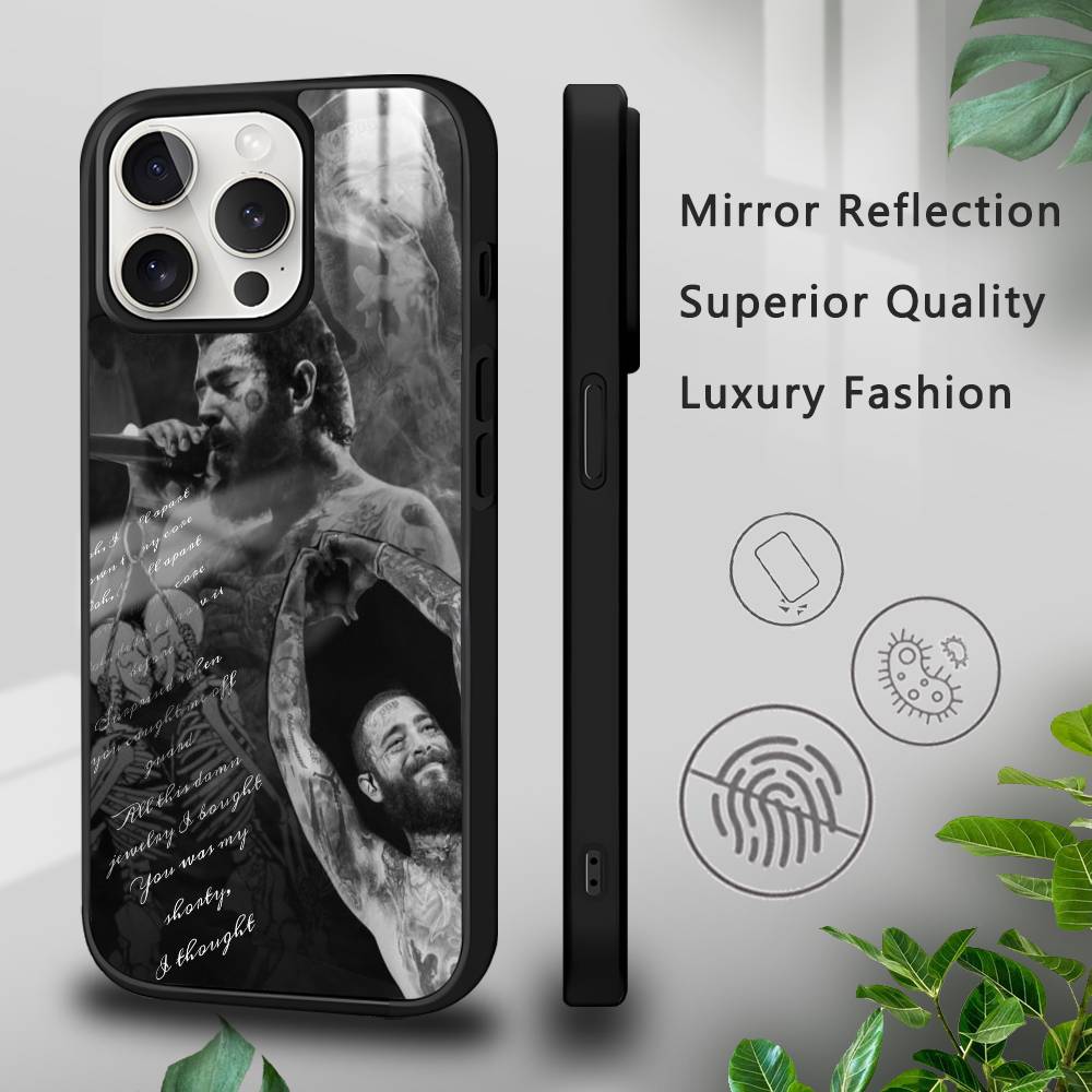 P-Post M-Malone Singer Phone Case For IPhone 17 16 15 14 13 12 11 Pro Max Plus Mini Plus Hard Mirror Surface Protect Funda