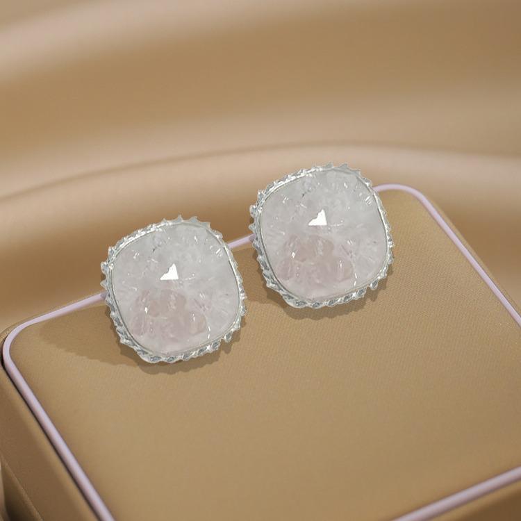 Silver Needle Rhinestone Opal Earrings Versatile Small Gradual Change Stud Earrings Advanced Sense Simple Geometric Earrings Women