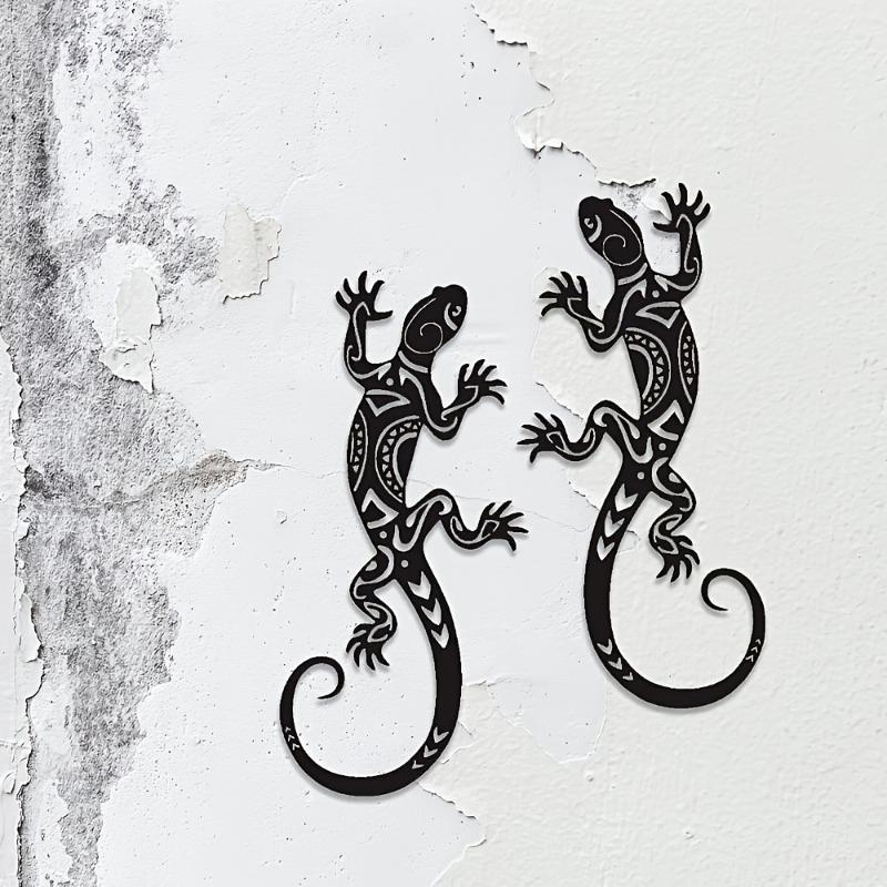 2pcs Metal Gecko Lizard Art Sculpture, Waterproof Hanging Wall Decor for Outdoor Garden Patio Yard Home Decoration