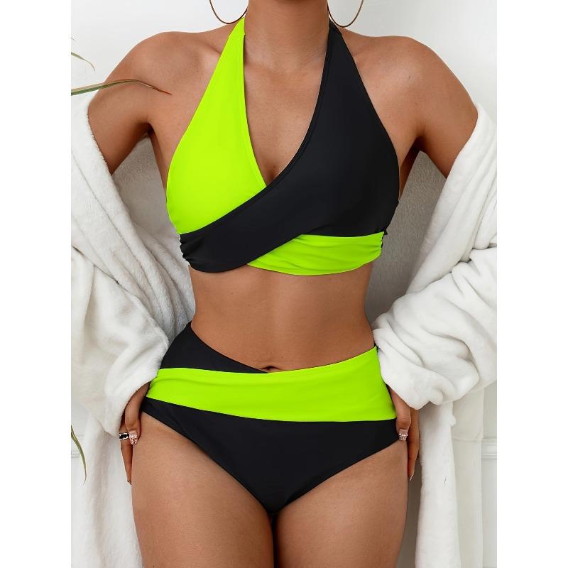 European and American New Swimsuit Split Splicing Contrasting Color Bikini Seaside Bikini Color Matching