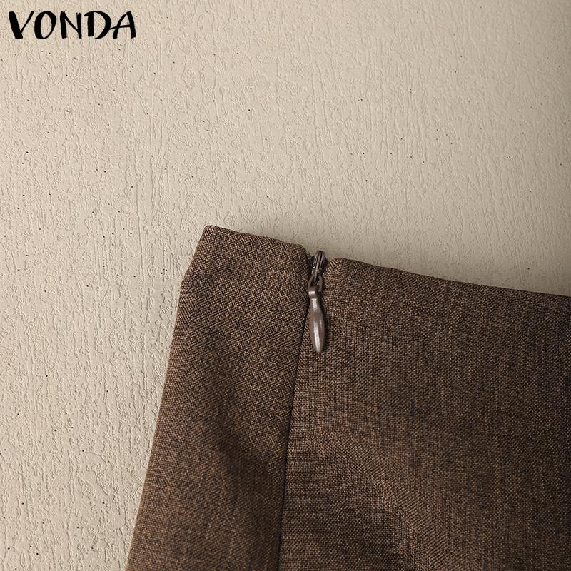 VONDA Women Zipper Waist Bow Knot Solid Color Netyarn Hem Mini Skirts