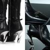 Fashion Brand Strange Heel Black Y2K Long Boots Women 2025 Winter Gothic Metal Bucket Knee High Boots Pointed Toe High Heel Sexy Shoes