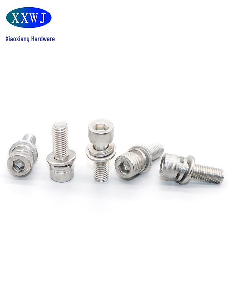 304 Stainless Steel Hex Socket Cap Screw with Washer, Round Head, Sizes M3-M12