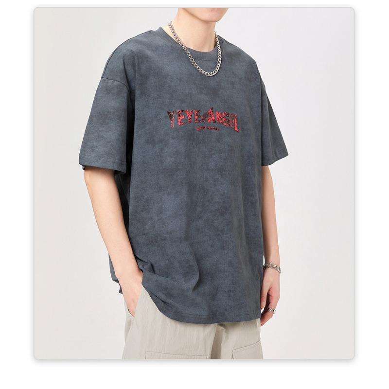 

Летняя и Летняя Американская Трикотажная Свободная Модная Мужская Футболка с Коротким Рукавом Высокой Плотности 4XL серый