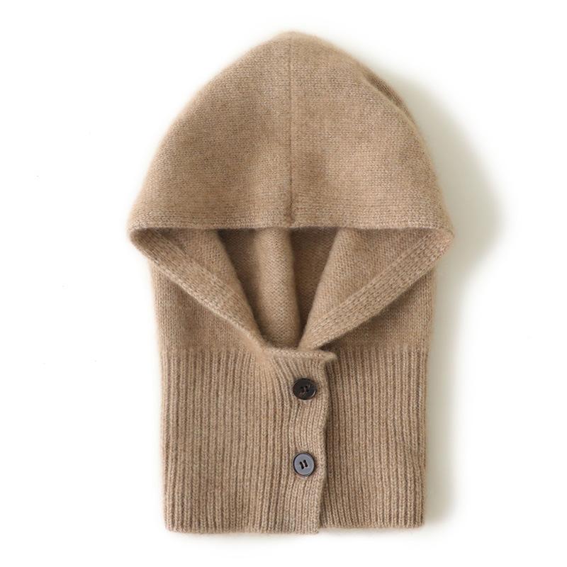 Cashmere Autumn and Winter New Solid Color Scarf Integrated Hat Cycling Warm Ear Protection Cap Knitted Hat