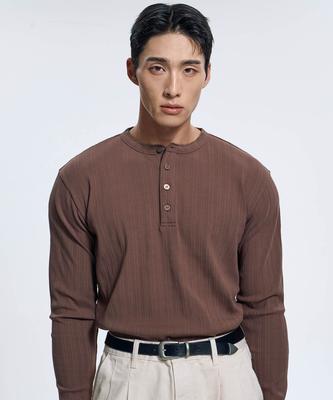 Toleonseu Henley Neck Muscle Fit Ribbed Long Sleeve 3 Colors