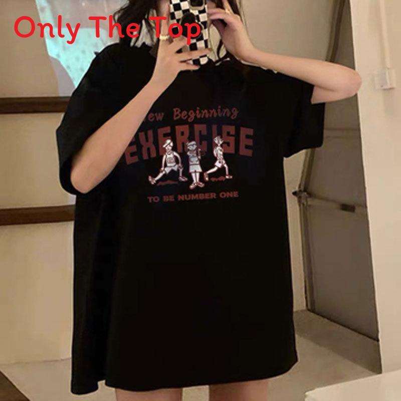 Summer Korean Style Loose Fit Letter Print T Shirt For Women Casual Wear