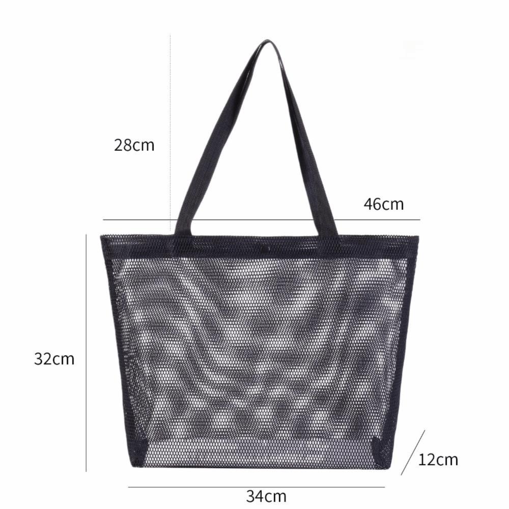 Simple Mesh Beach Bag Reusable Large Capacity Mesh Storage Bag Breathable Tote Bag Travel Grocery Swimming Organizer