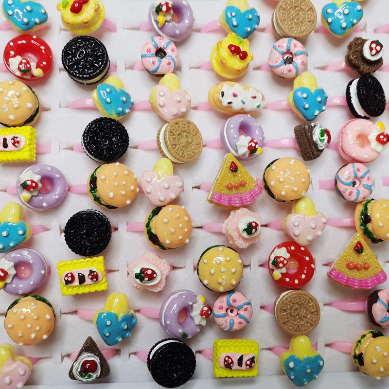 10pcs/Lot Cute Children's Cartoon Rings Glitter Flower Fruit Shape Plastic Adjustable Ope Excluding boxes