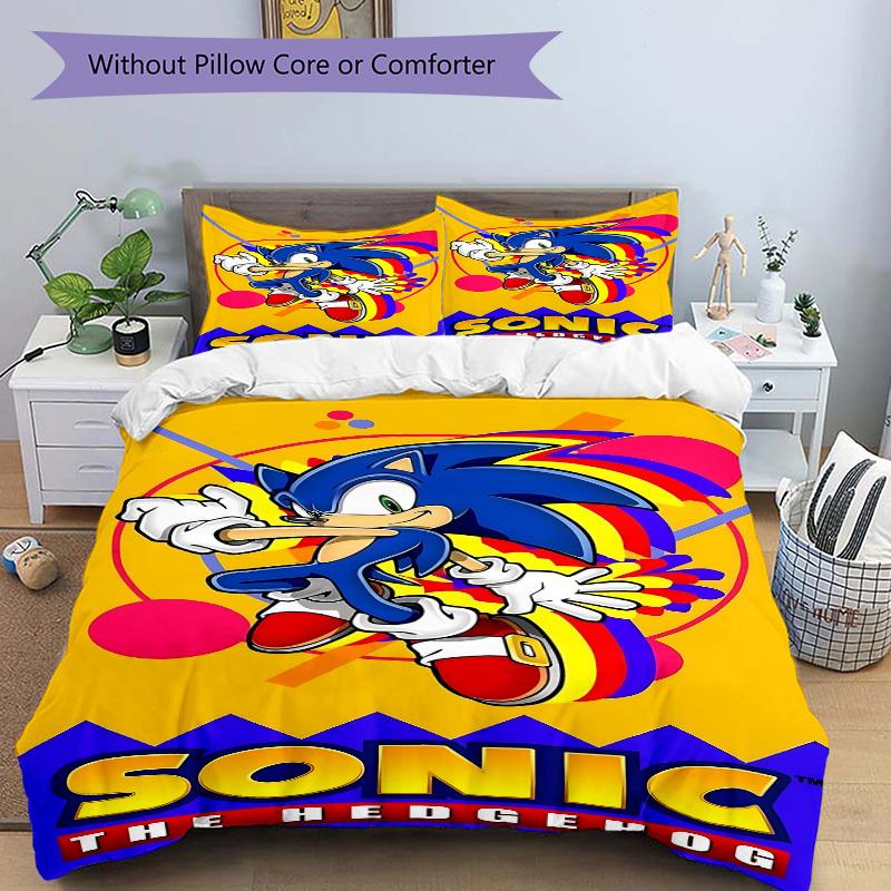 3pcs bedding set Sonic Adventure Includes 1 Comforter + 2 Pillowcases, Without Pillow Inserts, Soft Comfortable, Lightweight Breathable, Pri