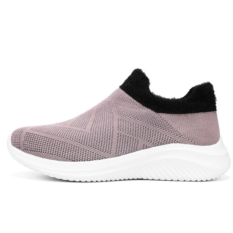 Thick-soled casual winter velvet thermal shoes lazy fly-woven mesh shoes sports hiking shoes