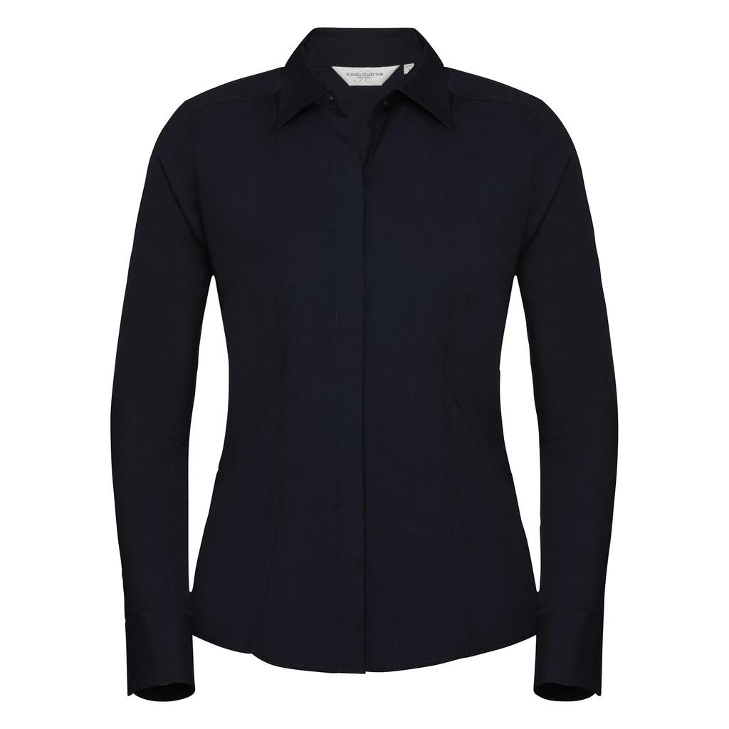 Russell Collection Ladies/Womens Long Sleeve Poly-Cotton Easy Care Fitted Poplin Shirt
