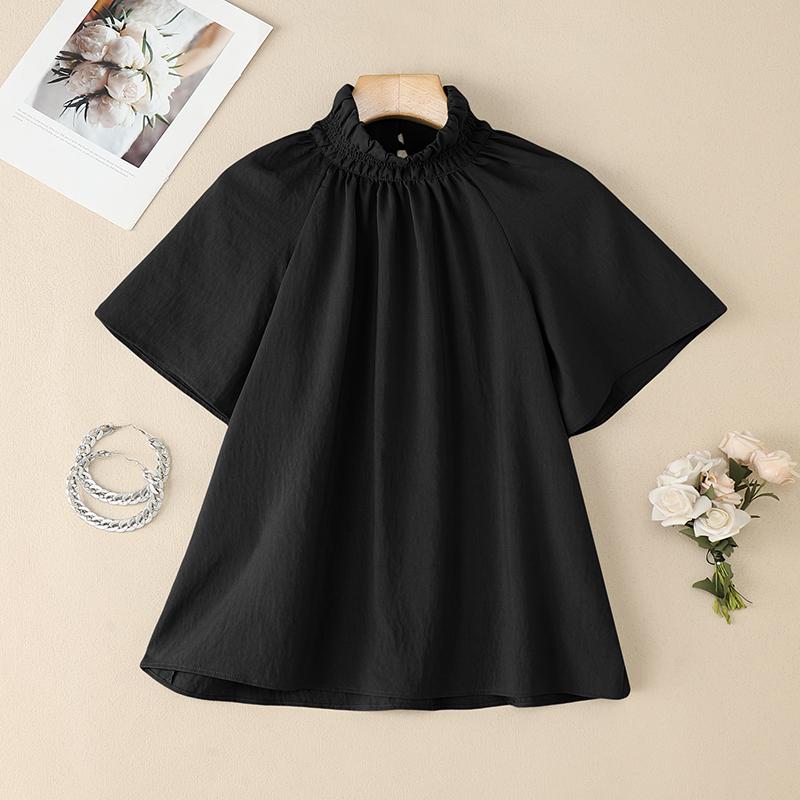 

ZANZEA Женская повседневная блузка с высоким воротом, свободного кроя, с коротким рукавом, на лето 3XL чёрный