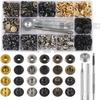 Kit de 132 Conjuntos de Botões de Pressão de Couro, Botões de Pressão Metálicos de 12,5 mm com 4 Peças de Ferramentas de Fixação, Botões de Costura para Roupas, Artesanato em Couro, Pulseiras