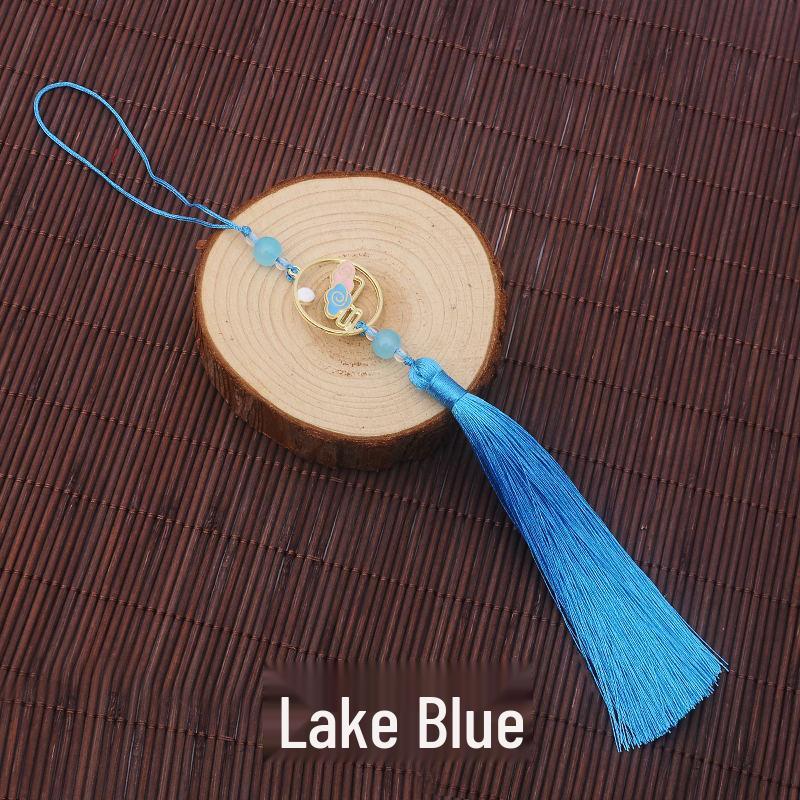 Colorful Clouds Chasing the Moon Tassel Pendant for Hanfu Qipao - 12CM Fan Lantern Jade Lapel Accessory