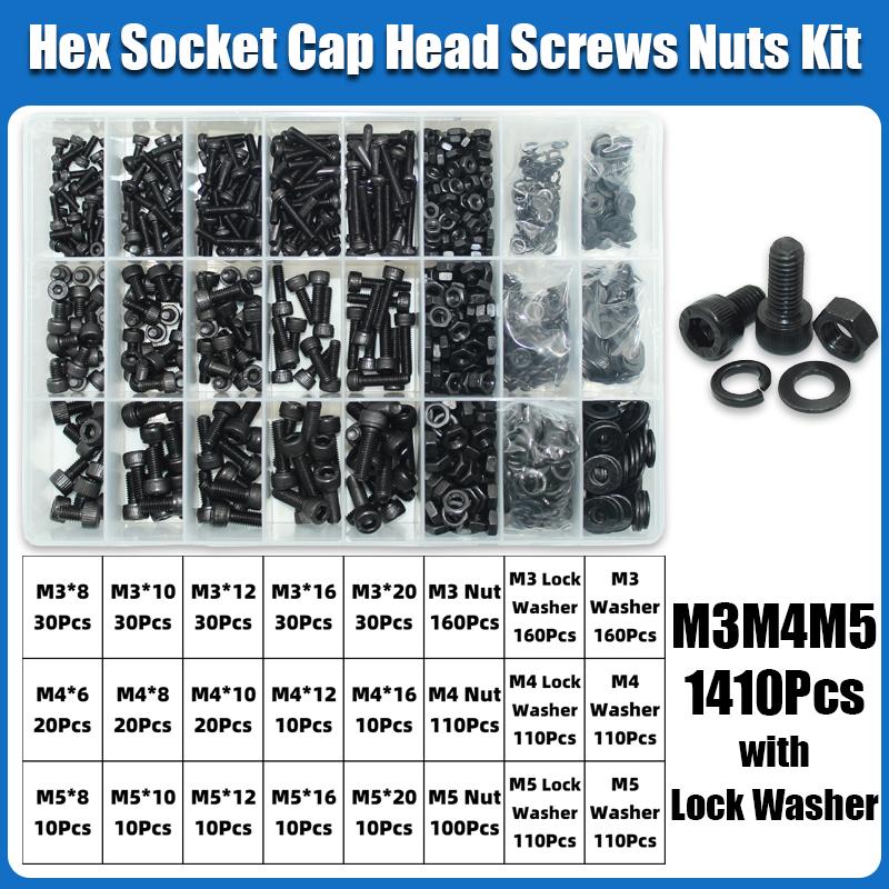 M2 M2.5 M3 M4 M5 M6 Hex Socket Head Cap Set Allen Screw DIN912 Black 12.9 Grade Carbon Steel Screws Nuts Bolt Washer Assortment