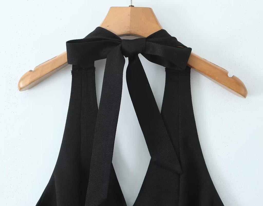 Spring 2025 Women's French Retro V-Neck Halter Dress