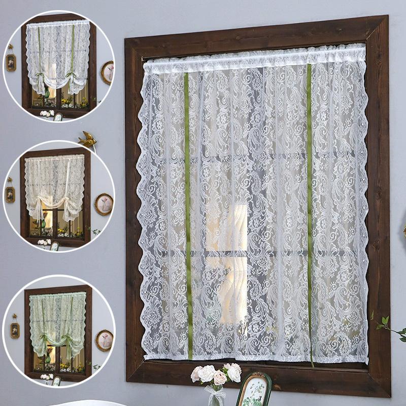 1Pc No-drill Simple White French Style Polyester Rustic Style Lace Curtains