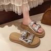 Thick-bottomed One-word Slippers for Women's Summer Wear 2025 New Models with Skirts French Casual Shit-stepping Seaside Beach Sandals
