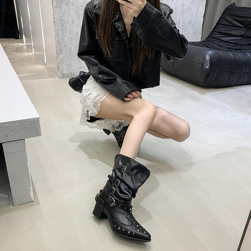 Fashion Designer Vintage Rivet Women Western Cowgirl Boots Fashion Autumn Winter Ladies Elegant Knight Long Booties