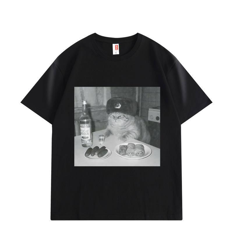 Funny Drunk Feline Meme Graphic T Shirts Unisex Fashion Vintage Short Sleeve Tshirts Summer Casual Loose Tshirt