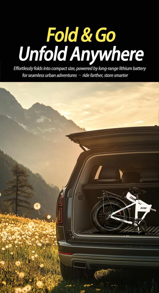 Skládací elektrokolo Rincc R200 20 x 4.0" Tlusté pláště 750W Motor 48V15Ah Baterie 60km Maximální dojezd SHIMANO 7 Rychlostí