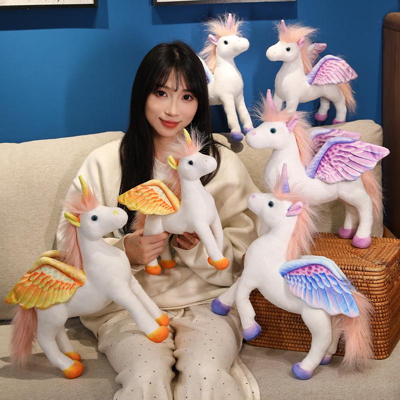 25/35cm Cartoon Funny Colorful Flying Horse Plush Doll Dream Big Wings Unicorn Animal Stuffed Toy Home Decoration Gift Idea Ideal For Boys Girls